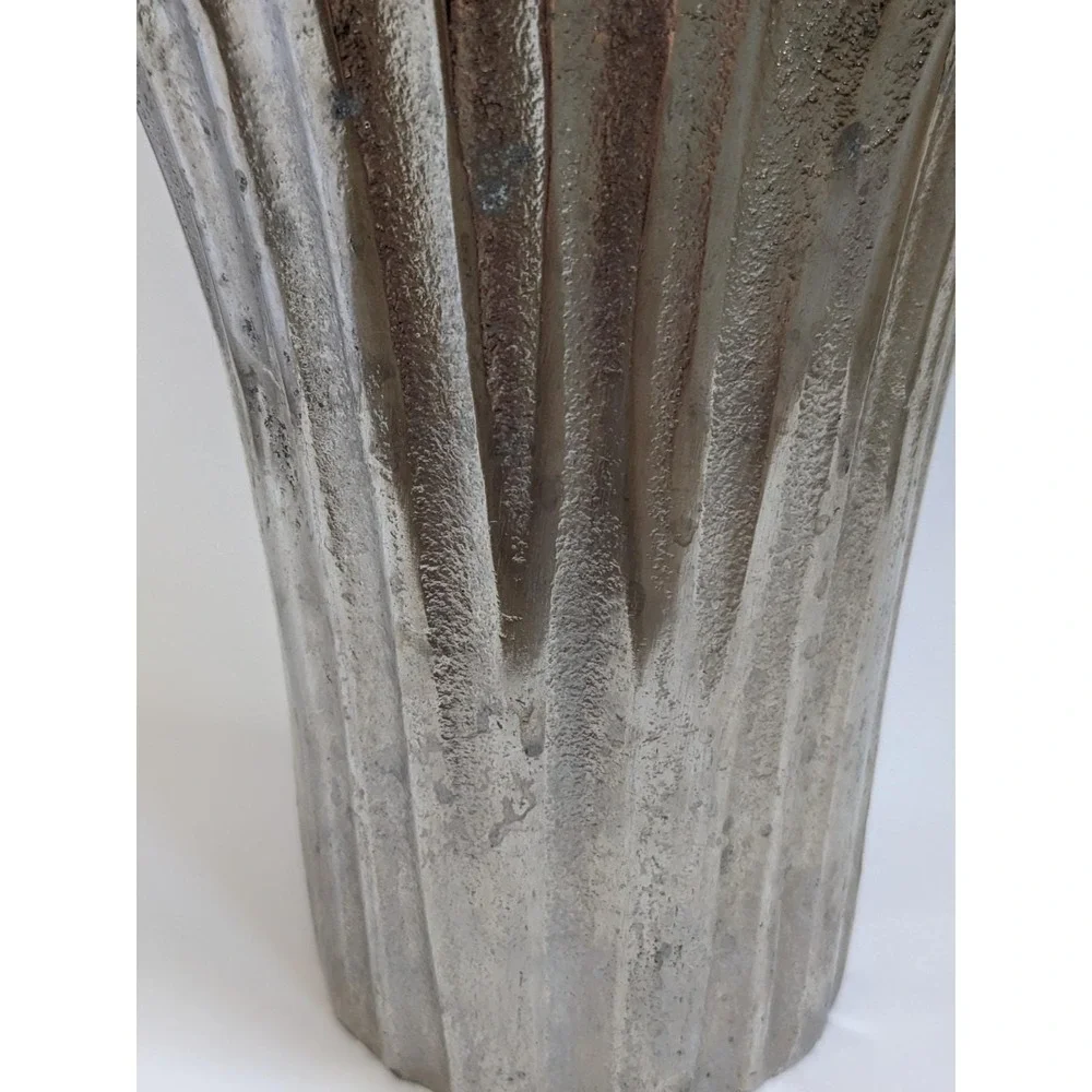 Postmodern Ginkgo Leaf Metal Vase Cast Aluminum? Sculptural Silver Decor 12.5